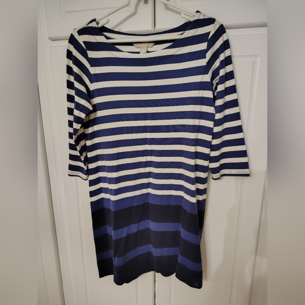 Banana Republic Navy and Cream Striped Dress Small